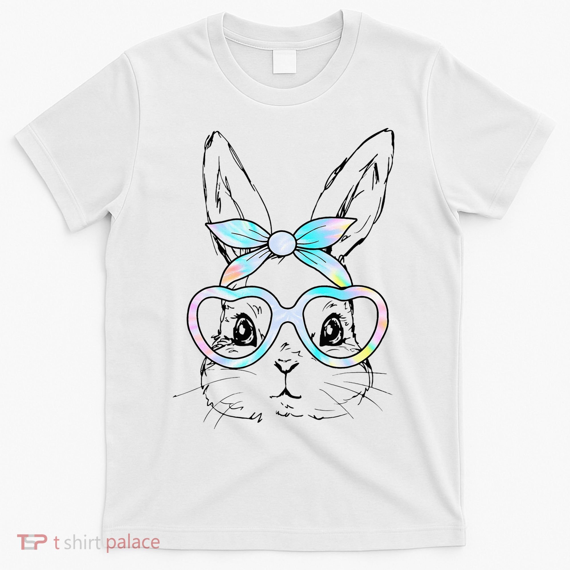 Bunny Rabbit Face Glasses Girl Happy Easter Day T-Shirt