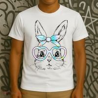 Bunny Rabbit Face Glasses Girl Happy Easter Day T-Shirt thumb 3