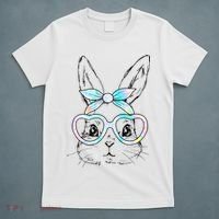 Bunny Rabbit Face Glasses Girl Happy Easter Day T-Shirt thumb 5