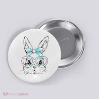 Bunny Rabbit Face Glasses Girl Happy Easter Day Button thumb 0