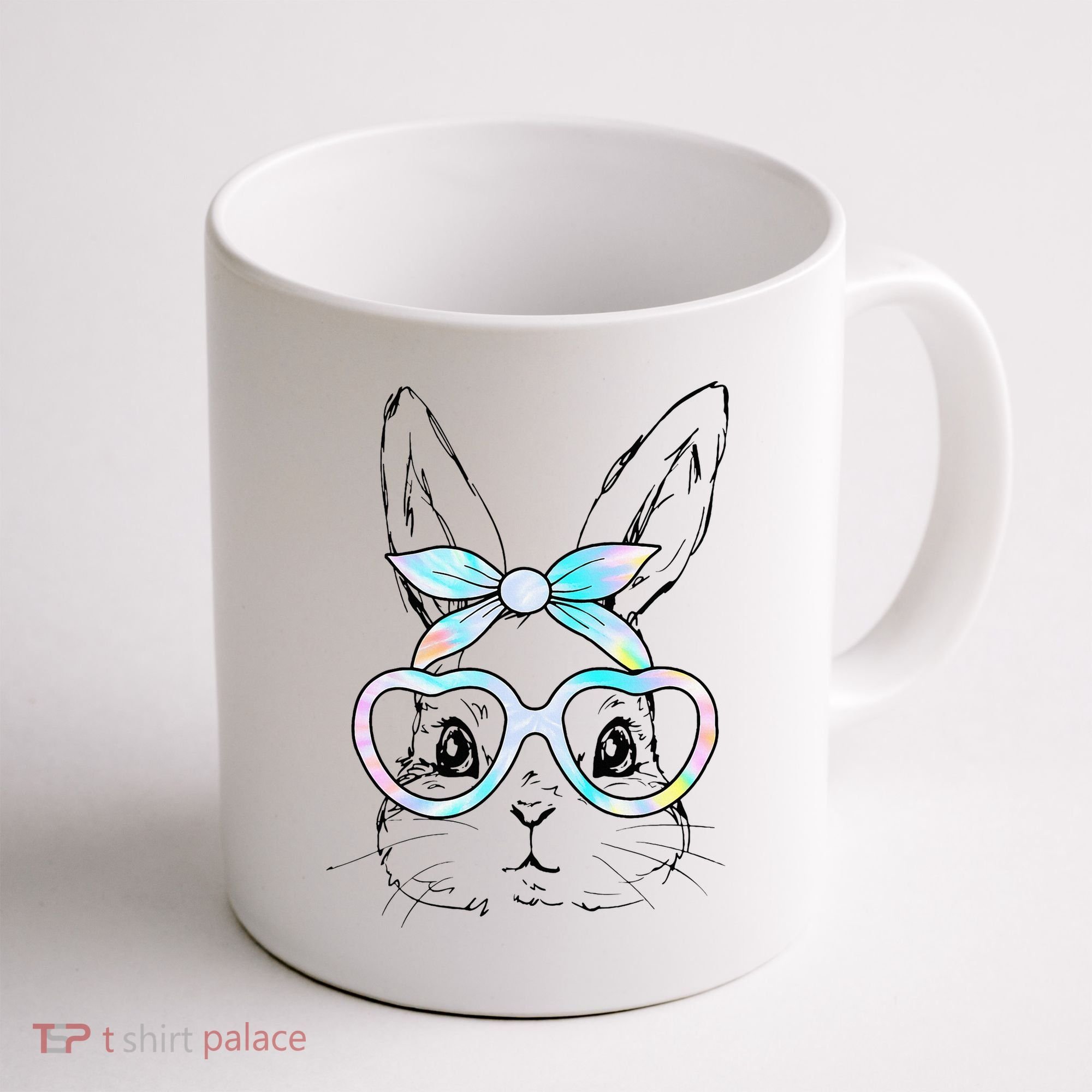 Bunny Rabbit Face Glasses Girl Happy Easter Day Coffee Mug