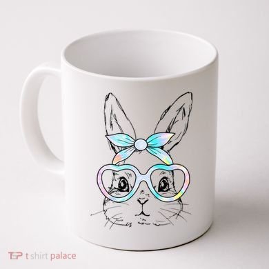 Bunny Rabbit Face Glasses Girl Happy Easter Day Coffee Mug