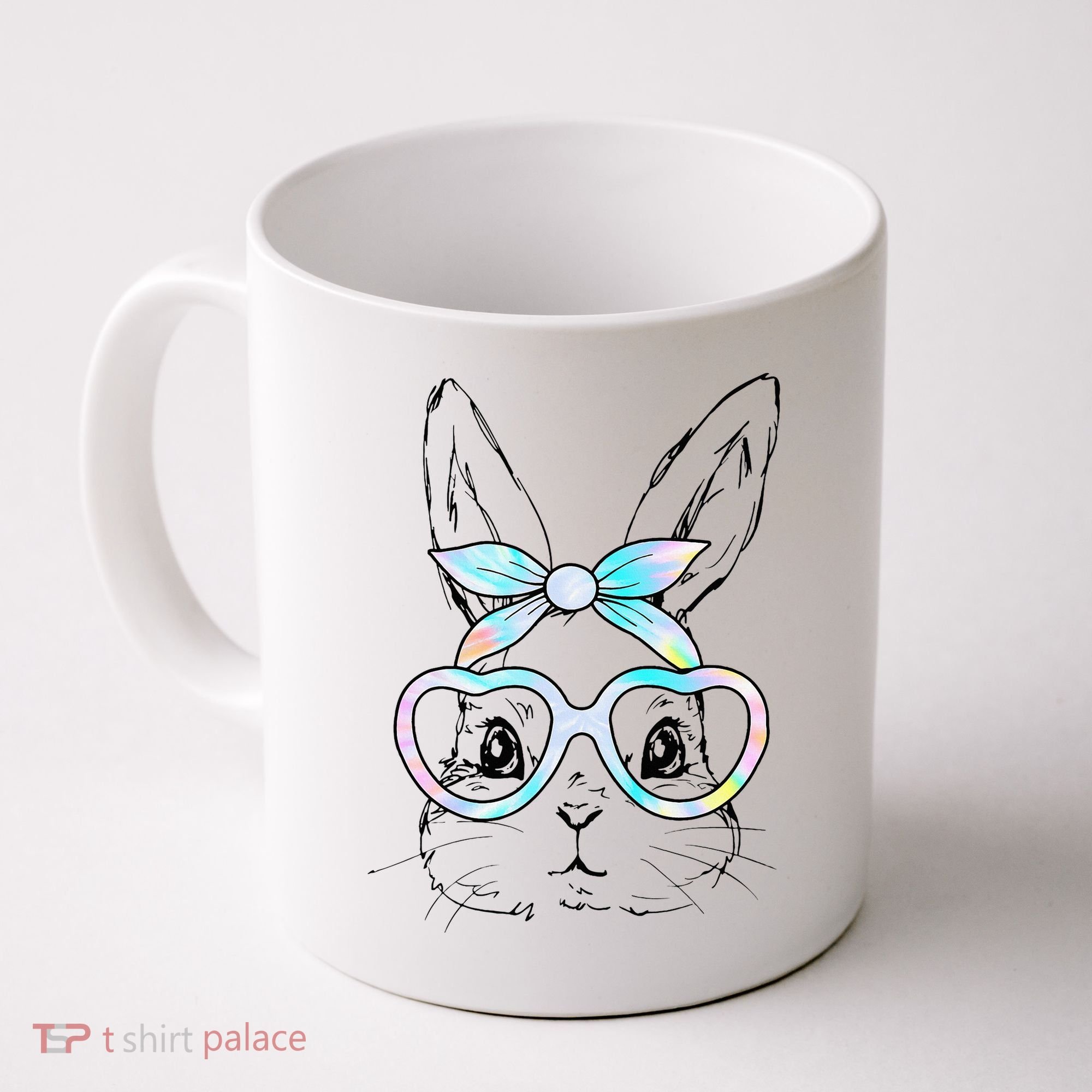 Bunny Rabbit Face Glasses Girl Happy Easter Day Coffee Mug