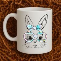 Bunny Rabbit Face Glasses Girl Happy Easter Day Coffee Mug thumb 2