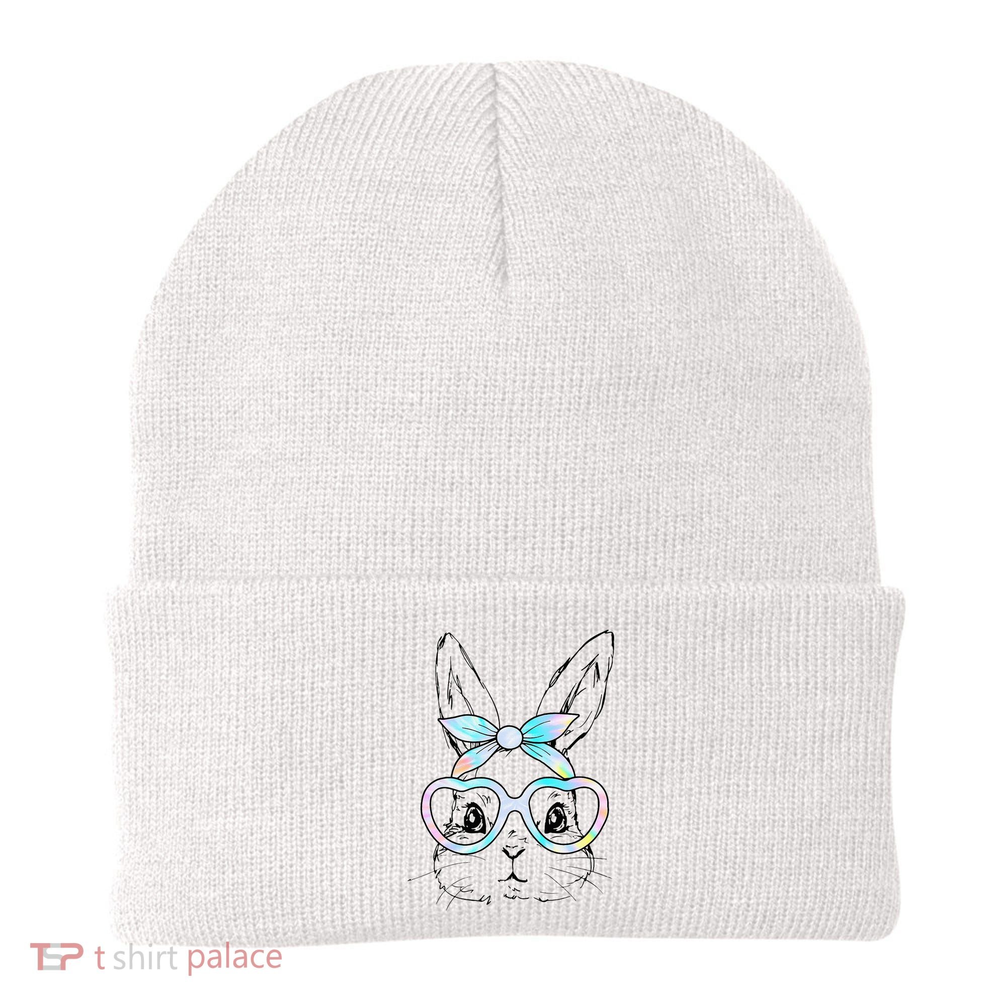 Bunny Rabbit Face Glasses Girl Happy Easter Day Beanie