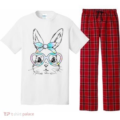Bunny Rabbit Face Glasses Girl Happy Easter Day Pajama Set