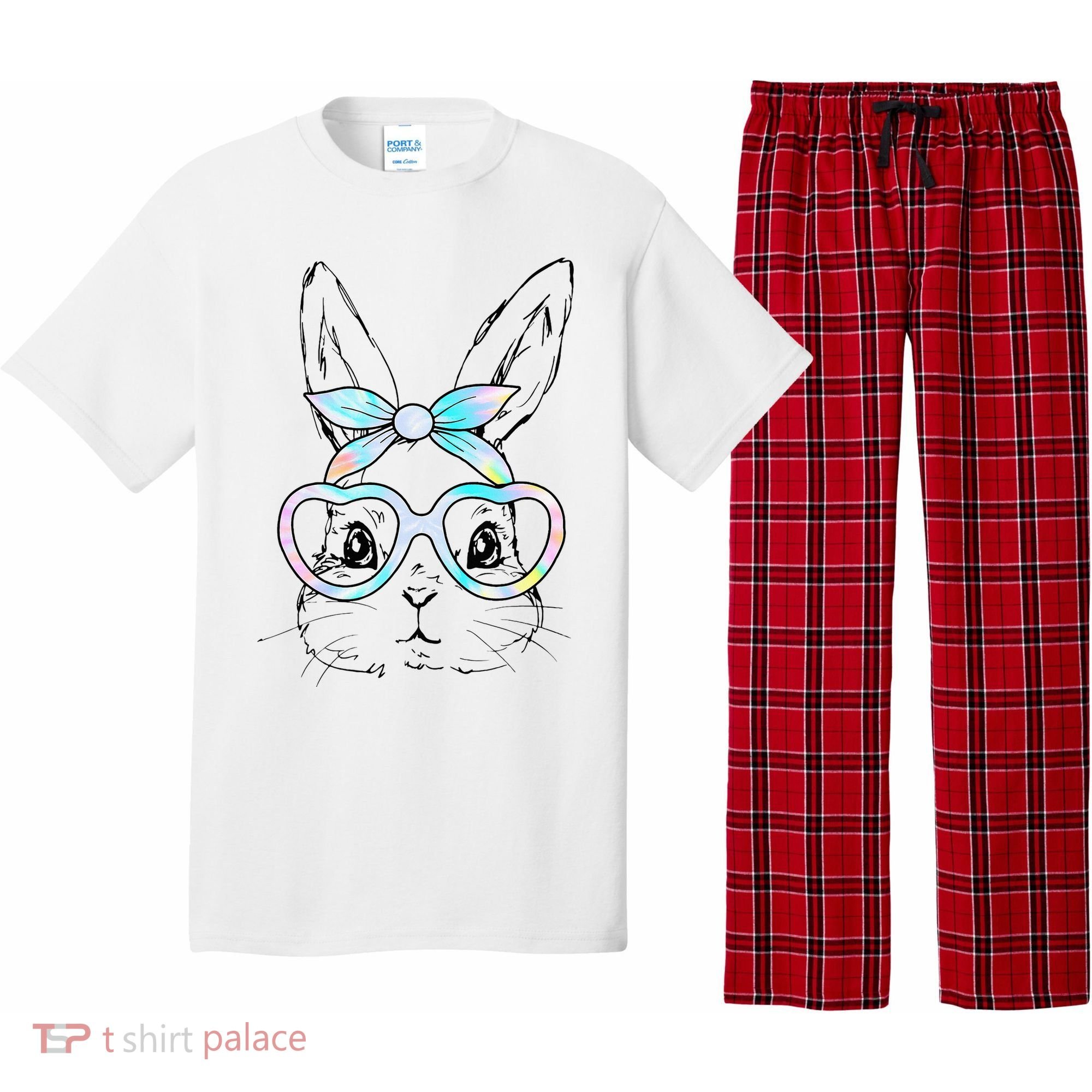 Bunny Rabbit Face Glasses Girl Happy Easter Day Pajama Set