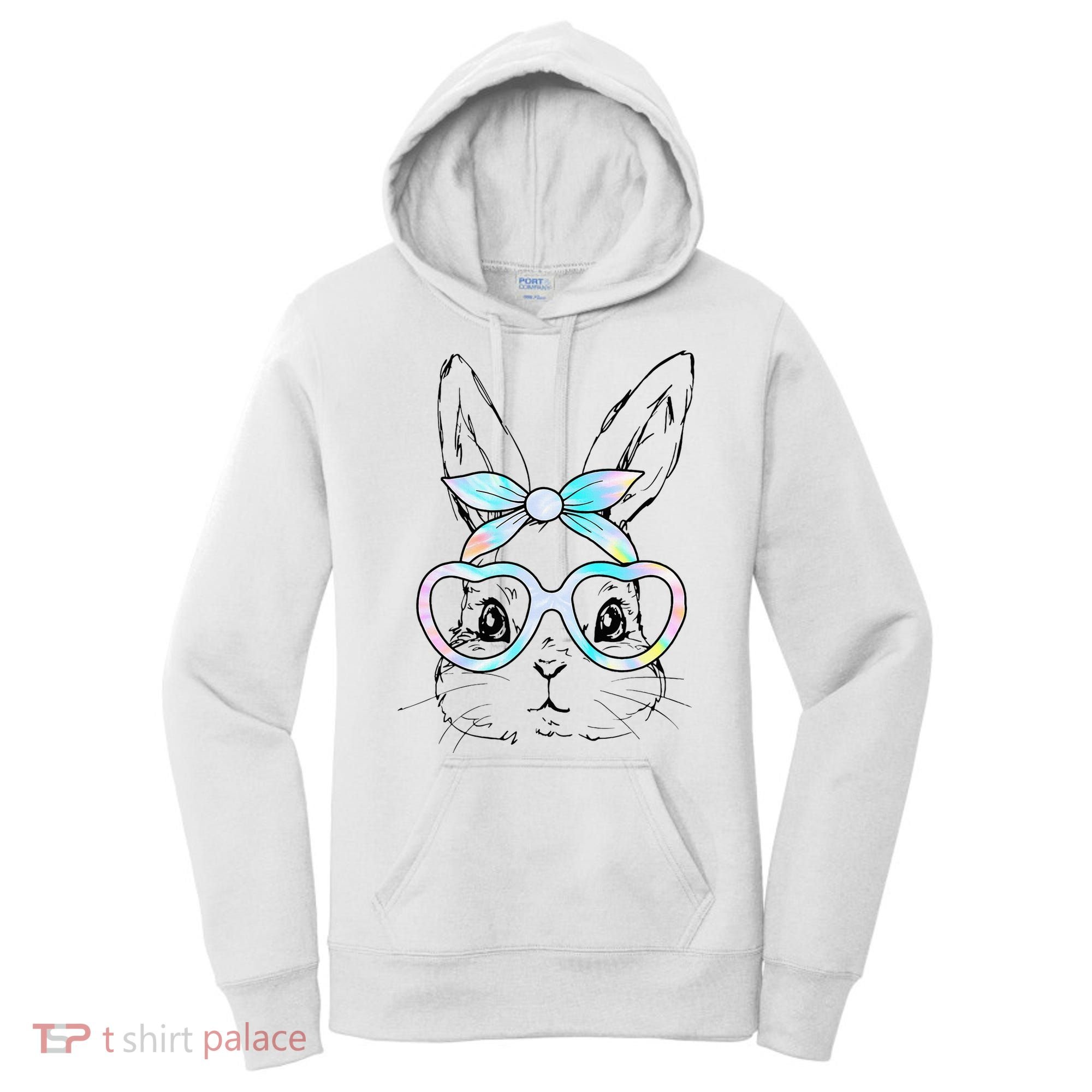 Bunny Rabbit Face Glasses Girl Happy Easter Day Women's Hoodie