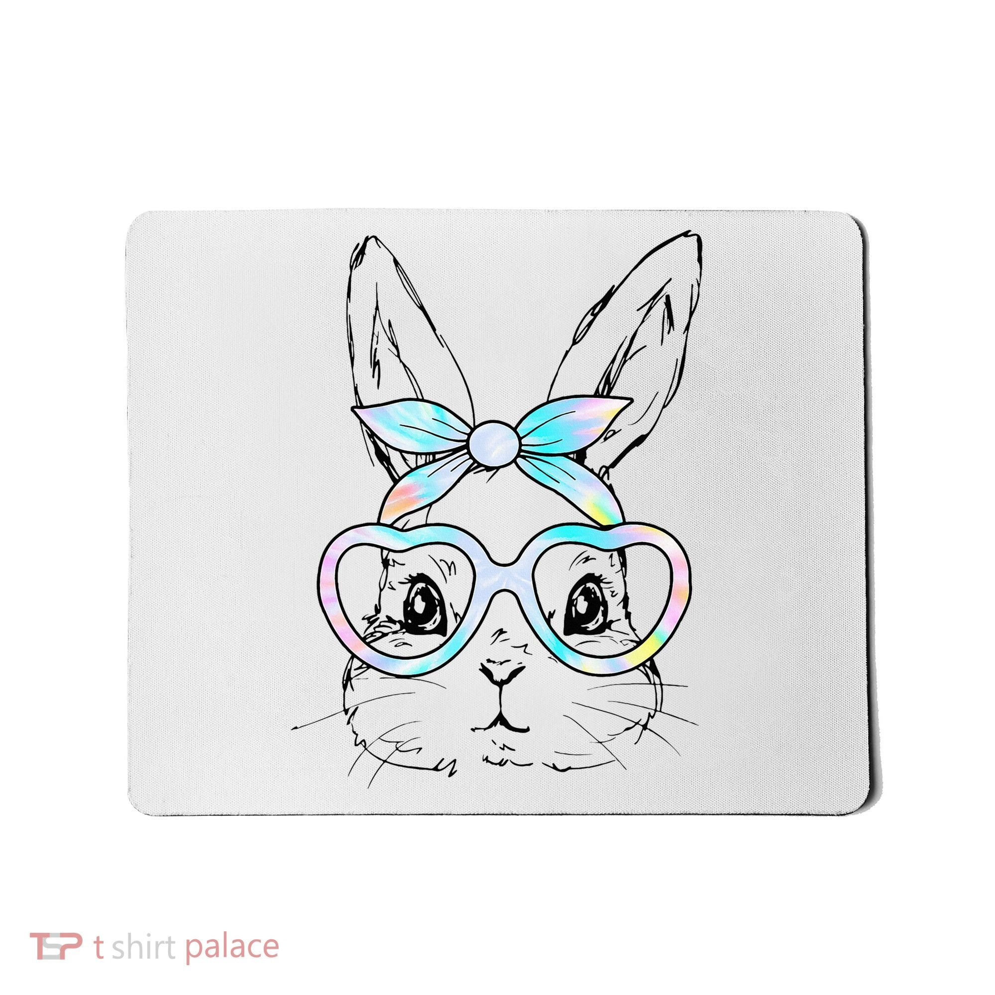 Bunny Rabbit Face Glasses Girl Happy Easter Day Mousepad