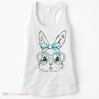 Bunny Rabbit Face Glasses Girl Happy Easter Day Women's Tank Top