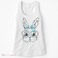 Bunny Rabbit Face Glasses Girl Happy Easter Day Women's Tank Top thumb 0