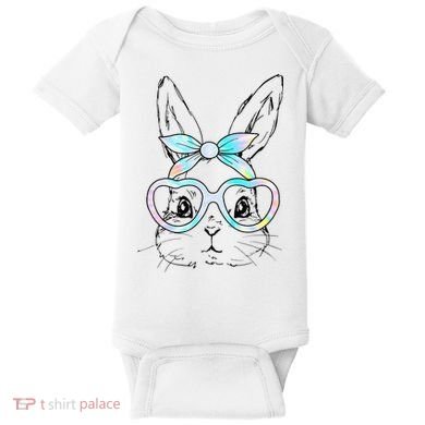 Bunny Rabbit Face Glasses Girl Happy Easter Day Baby Bodysuit