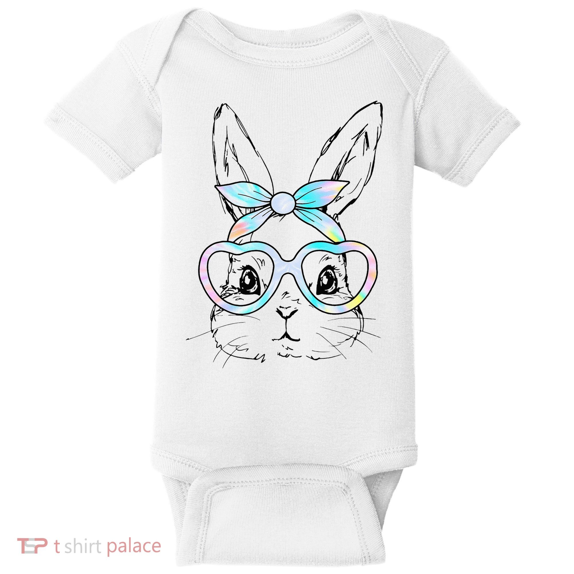 Bunny Rabbit Face Glasses Girl Happy Easter Day Baby Bodysuit