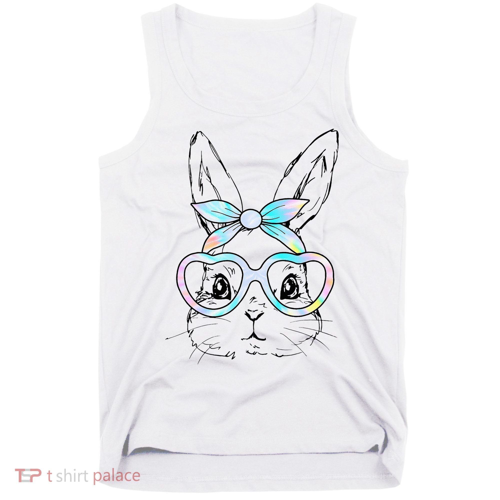 Bunny Rabbit Face Glasses Girl Happy Easter Day Tank Top