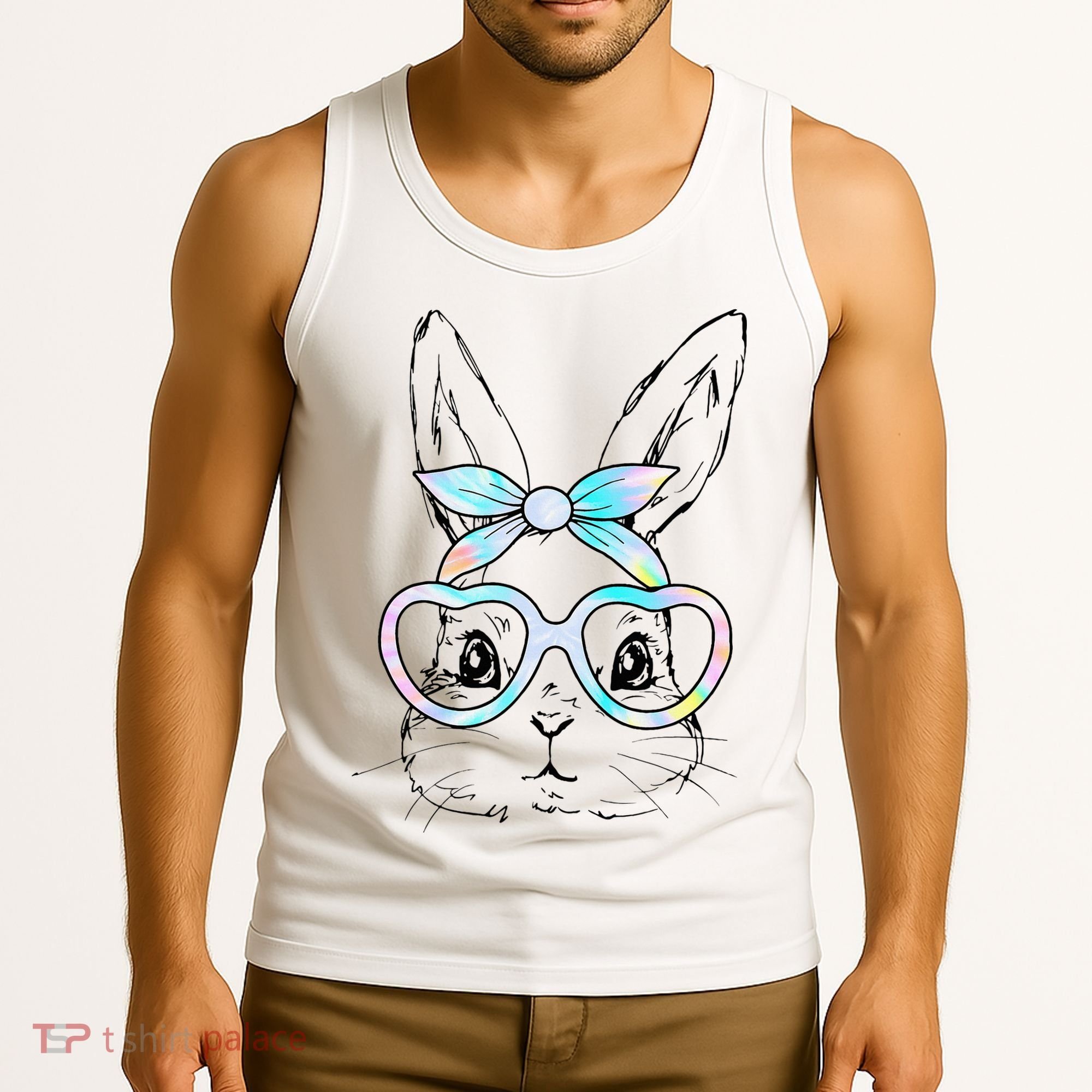 Bunny Rabbit Face Glasses Girl Happy Easter Day Tank Top