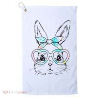 Bunny Rabbit Face Glasses Girl Happy Easter Day Golf Towel thumb 0