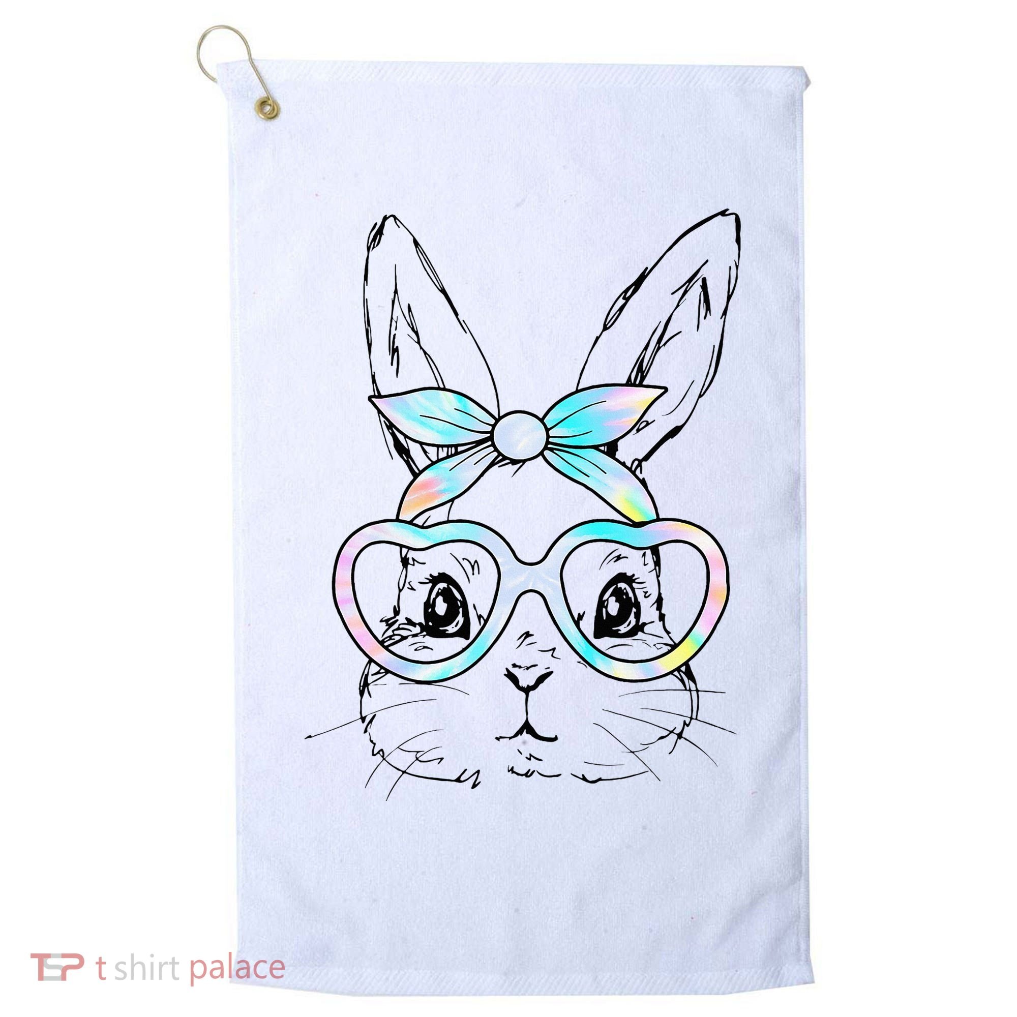 Bunny Rabbit Face Glasses Girl Happy Easter Day Golf Towel