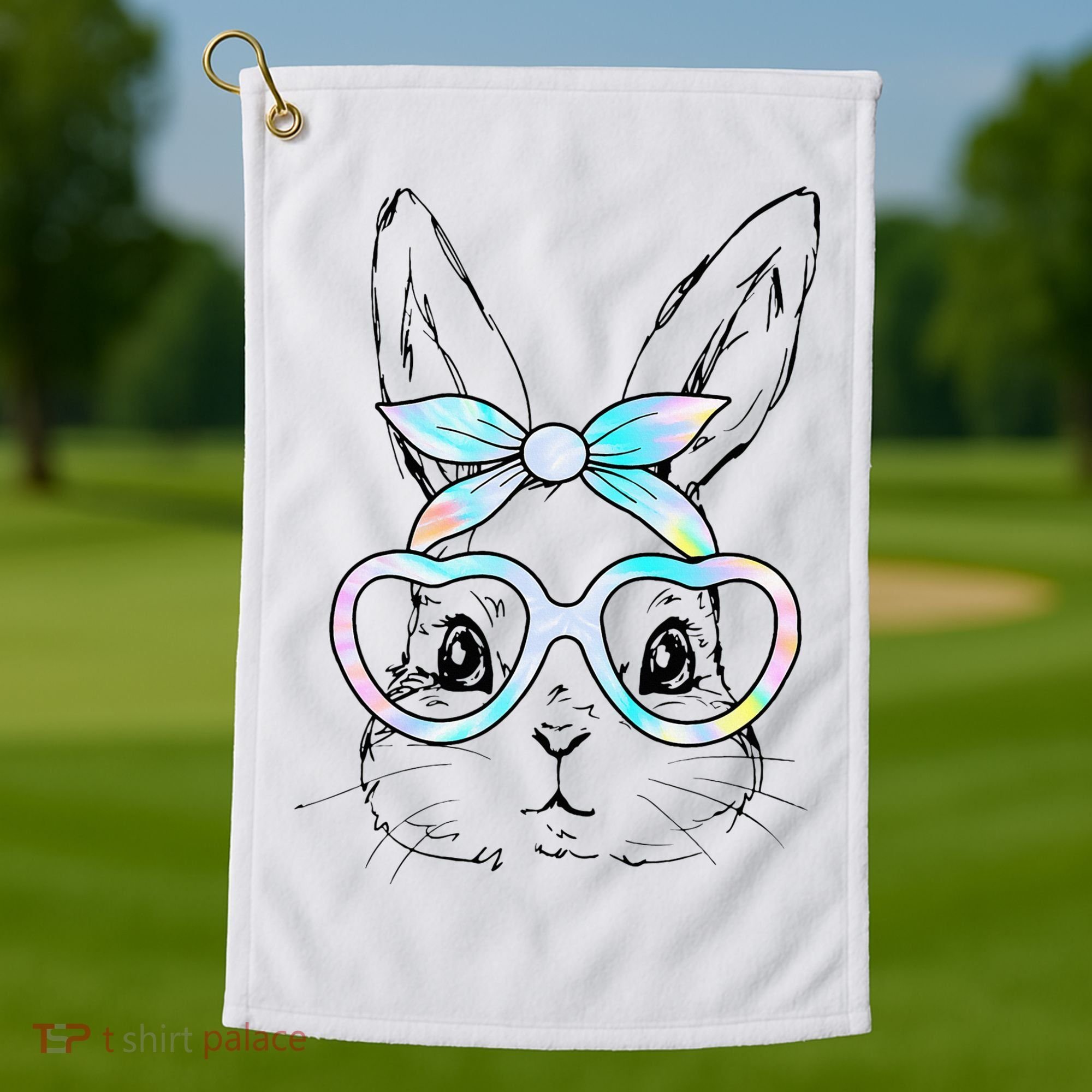 Bunny Rabbit Face Glasses Girl Happy Easter Day Golf Towel