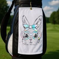 Bunny Rabbit Face Glasses Girl Happy Easter Day Golf Towel thumb 2