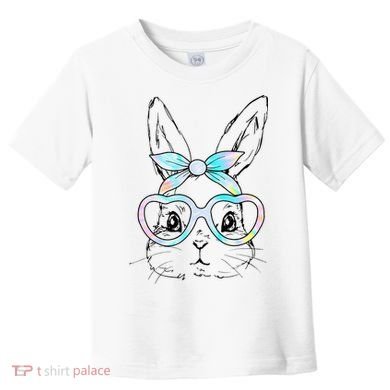 Bunny Rabbit Face Glasses Girl Happy Easter Day Toddler T-Shirt