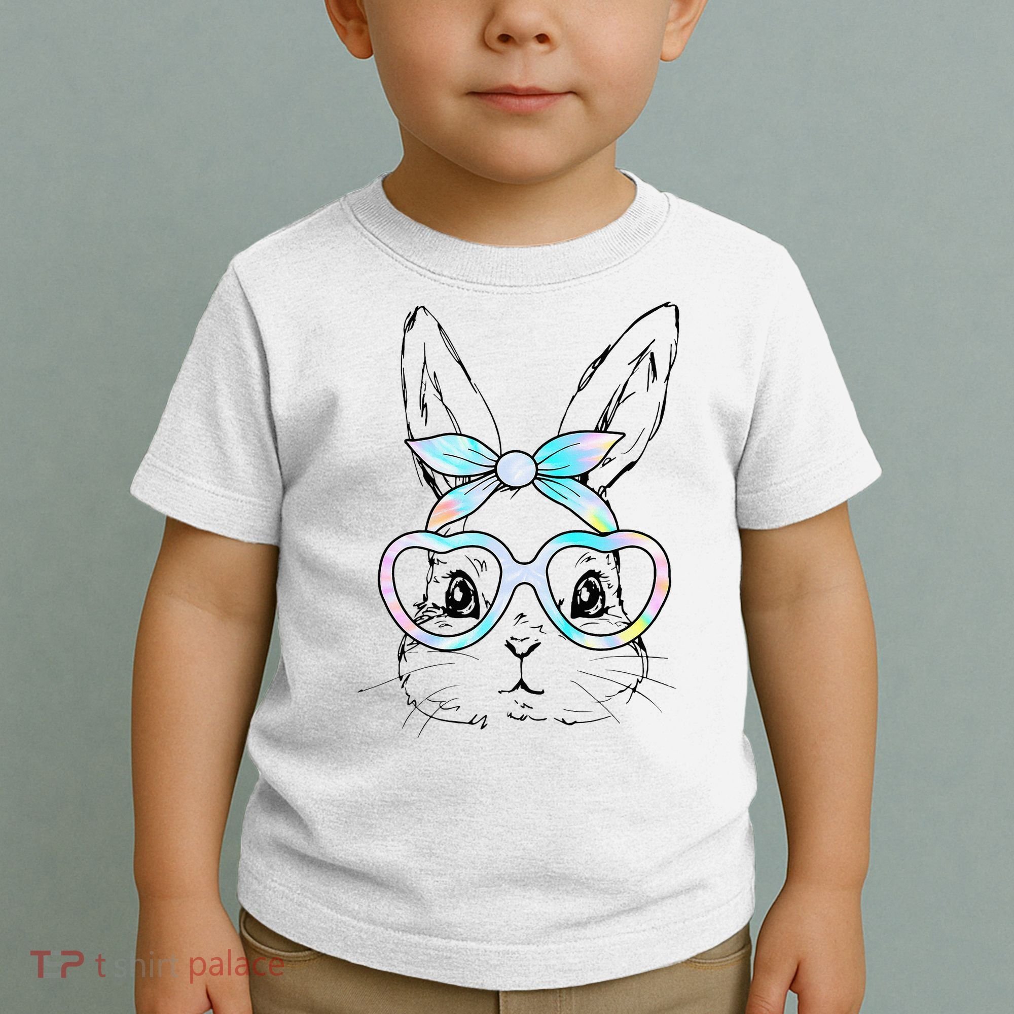 Bunny Rabbit Face Glasses Girl Happy Easter Day Toddler T-Shirt