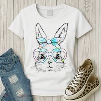 Bunny Rabbit Face Glasses Girl Happy Easter Day Women's T-Shirt thumb 3