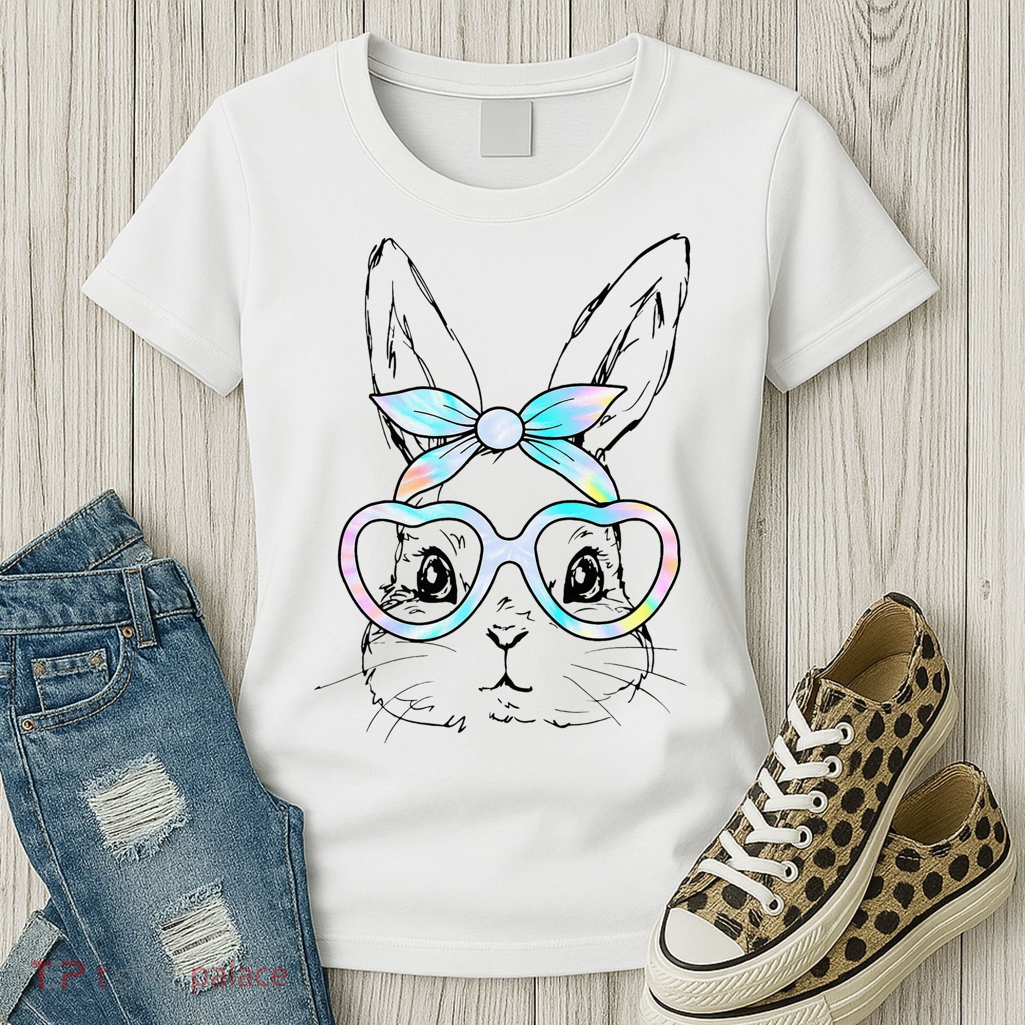Bunny Rabbit Face Glasses Girl Happy Easter Day Women's T-Shirt