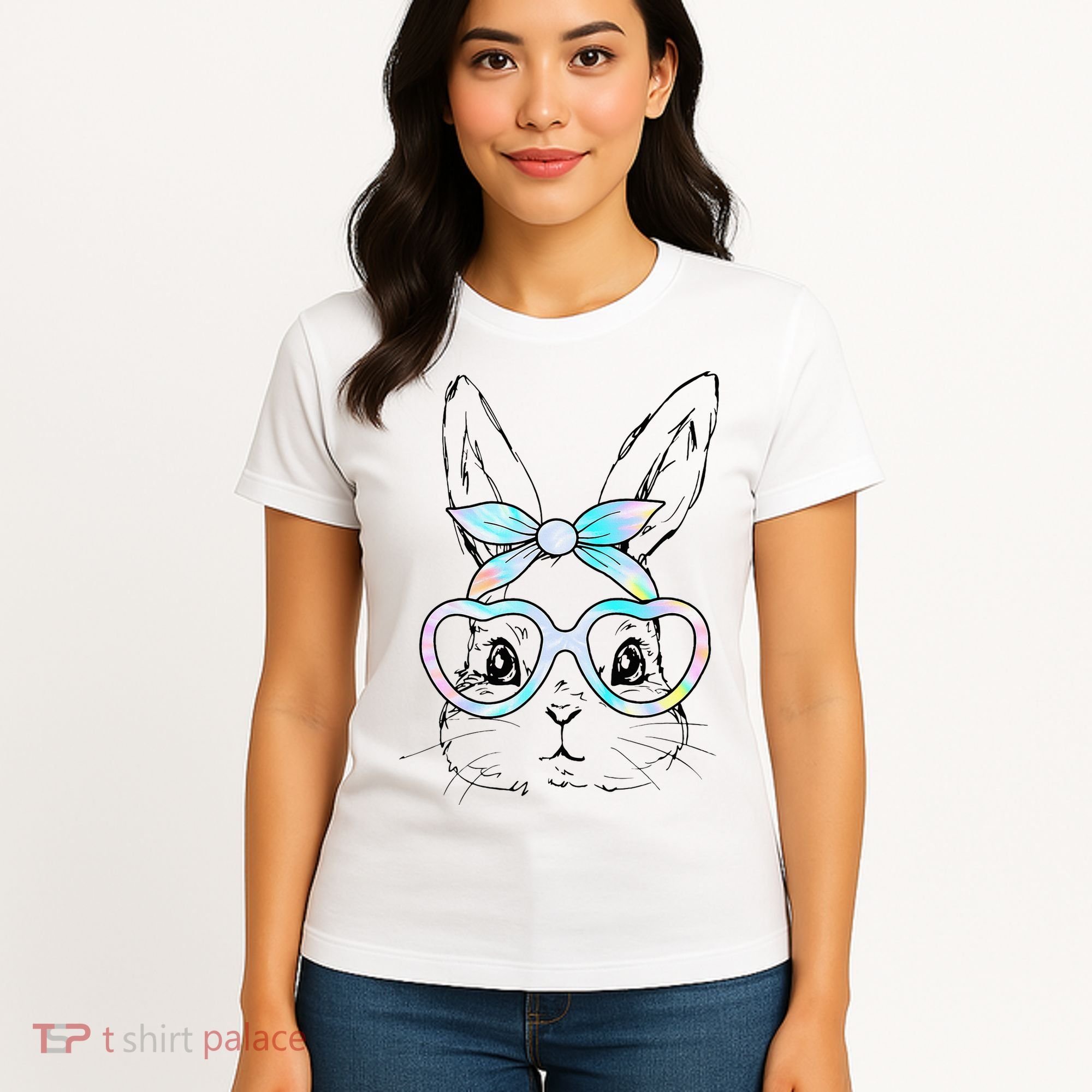 Bunny Rabbit Face Glasses Girl Happy Easter Day Women's T-Shirt