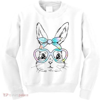 Bunny Rabbit Face Glasses Girl Happy Easter Day Kids Sweatshirt