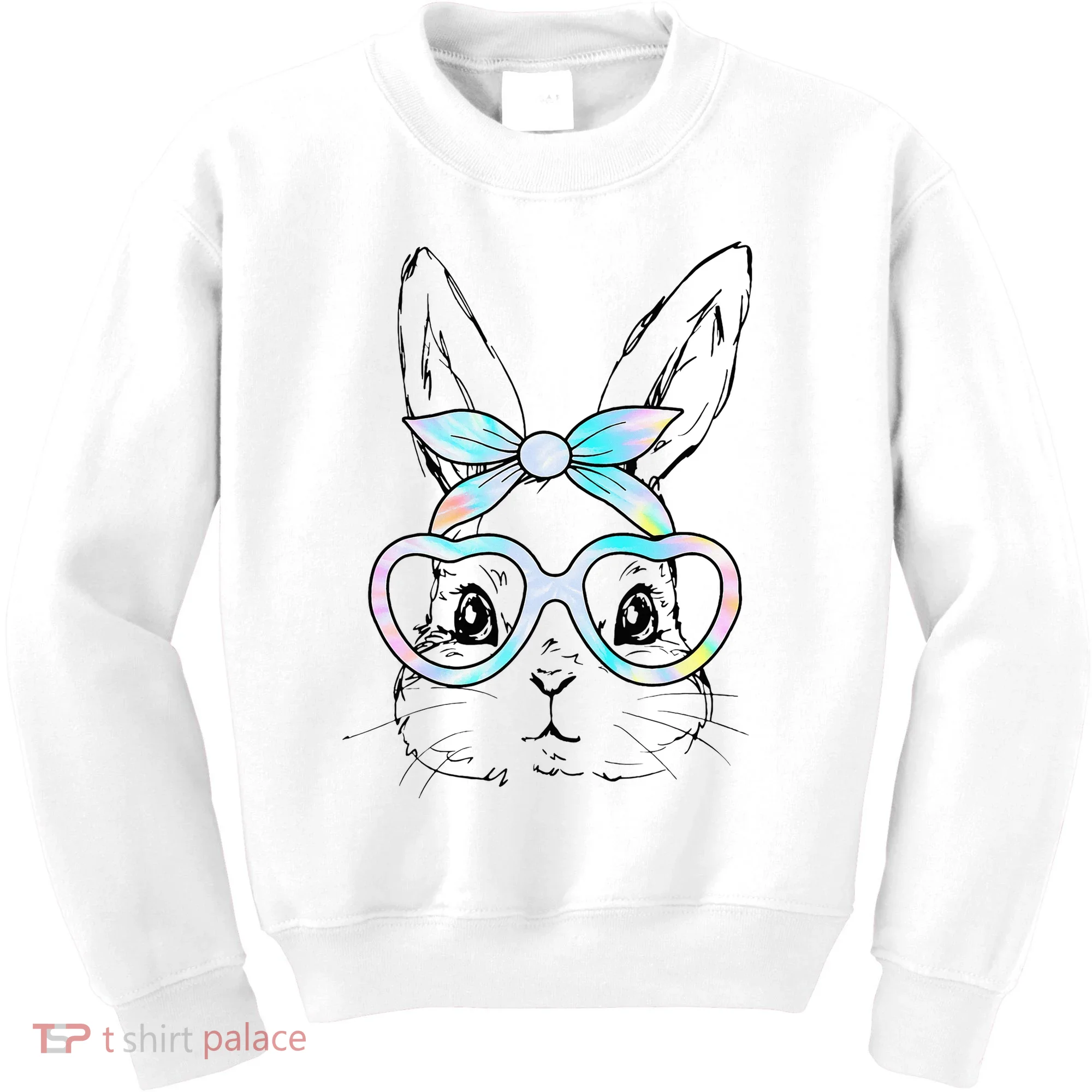 Bunny Rabbit Face Glasses Girl Happy Easter Day Kids Sweatshirt