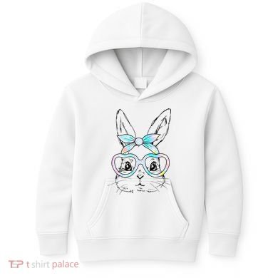 Bunny Rabbit Face Glasses Girl Happy Easter Day Kids Hoodie