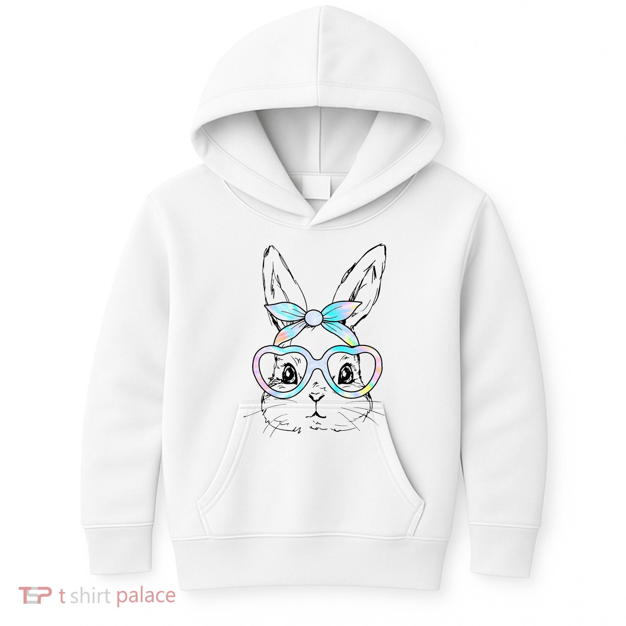 Bunny Rabbit Face Glasses Girl Happy Easter Day Kids Hoodie