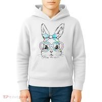 Bunny Rabbit Face Glasses Girl Happy Easter Day Kids Hoodie thumb 4