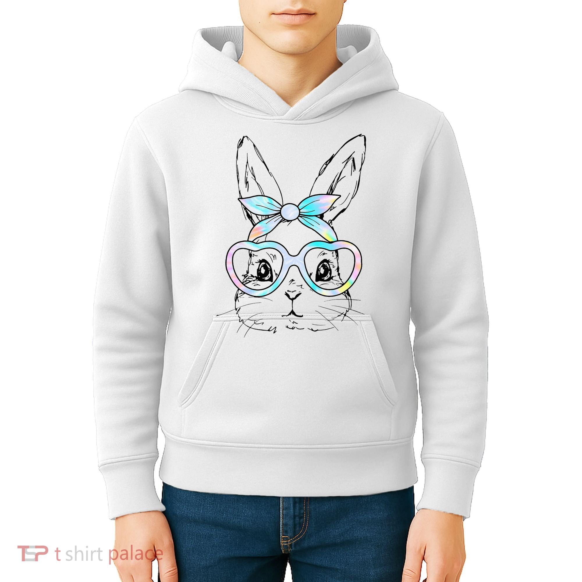 Bunny Rabbit Face Glasses Girl Happy Easter Day Kids Hoodie