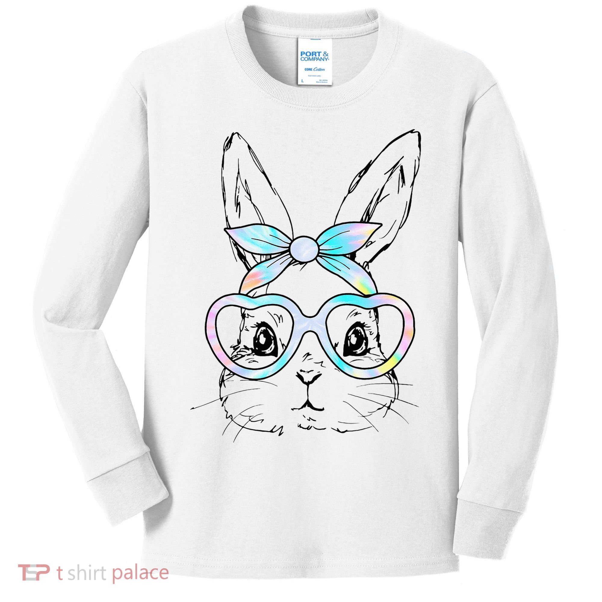 Bunny Rabbit Face Glasses Girl Happy Easter Day Kids Long Sleeve Shirt