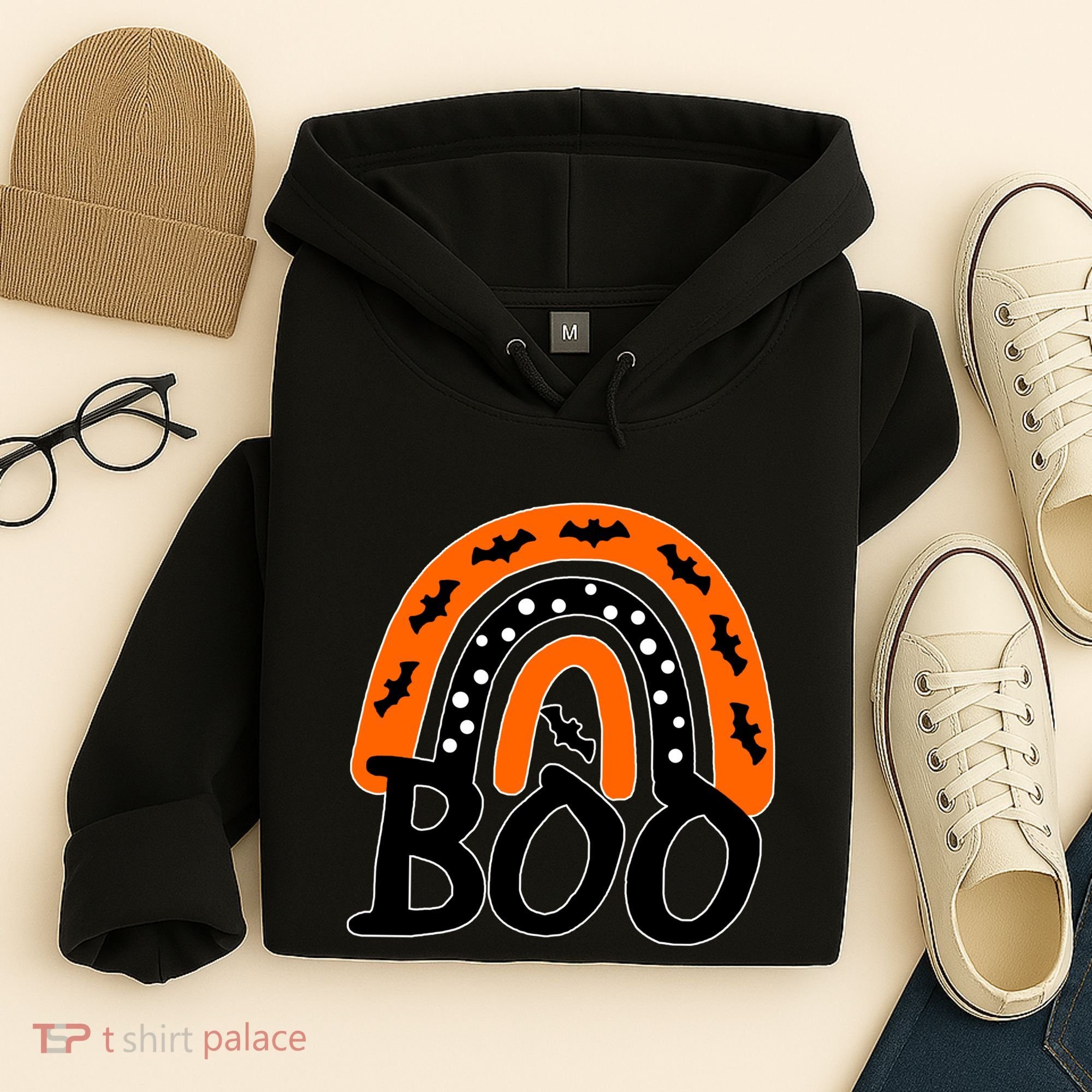 BOO Retro Halloween Rainbow Hoodie