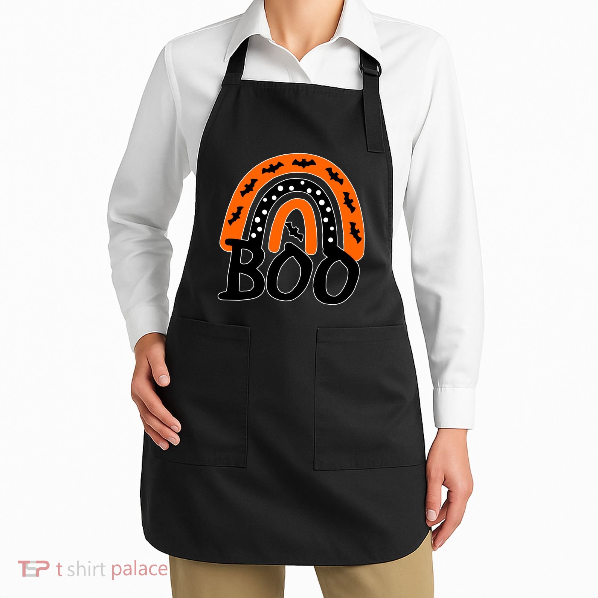 BOO Retro Halloween Rainbow Apron