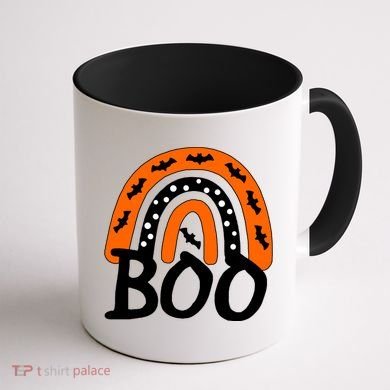 BOO Retro Halloween Rainbow Coffee Mug back