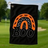 BOO Retro Halloween Rainbow Golf Towel thumb 1