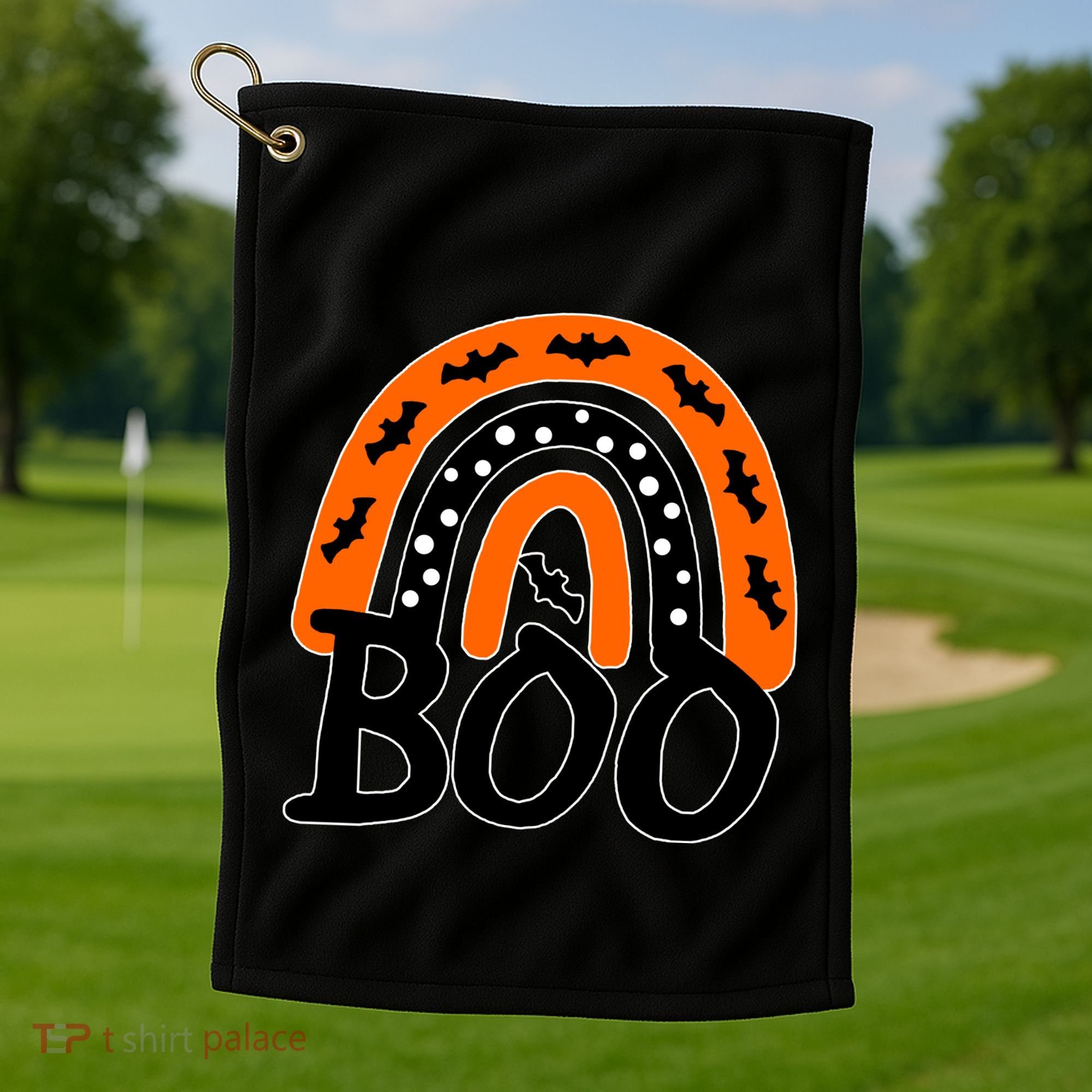 BOO Retro Halloween Rainbow Golf Towel