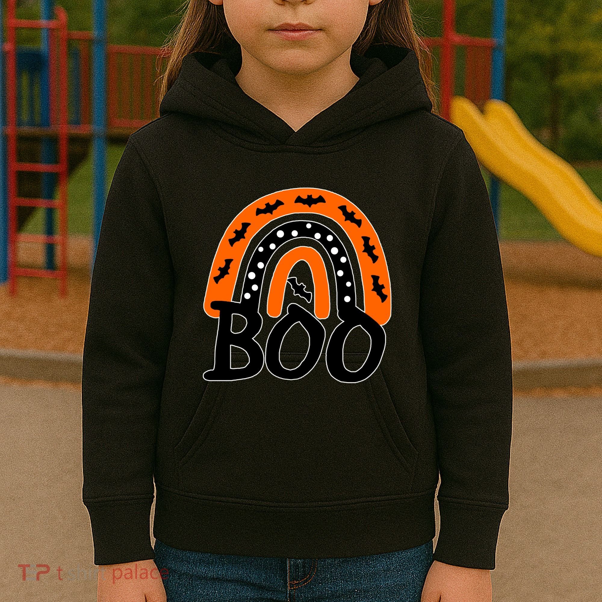 BOO Retro Halloween Rainbow Kids Hoodie
