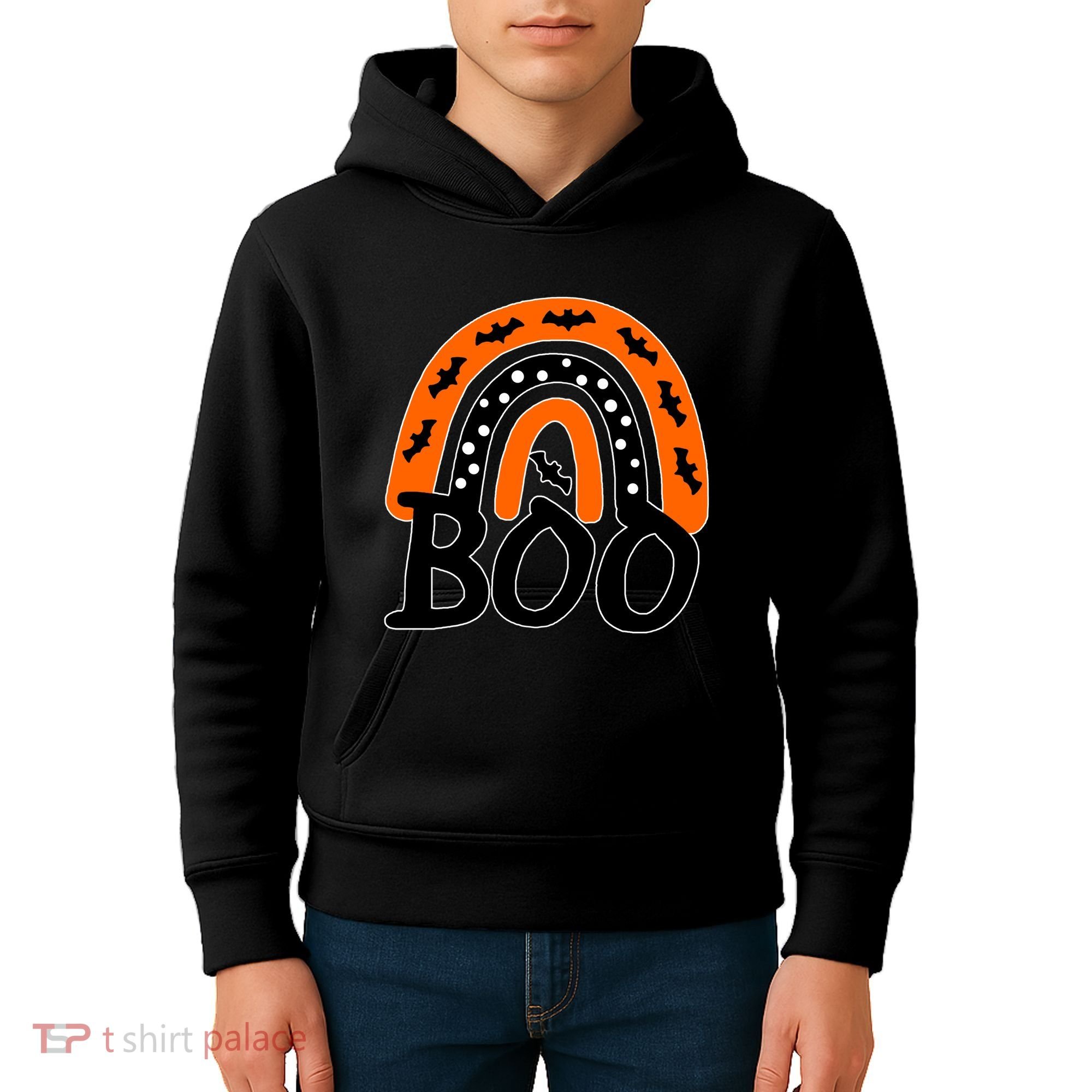 BOO Retro Halloween Rainbow Kids Hoodie