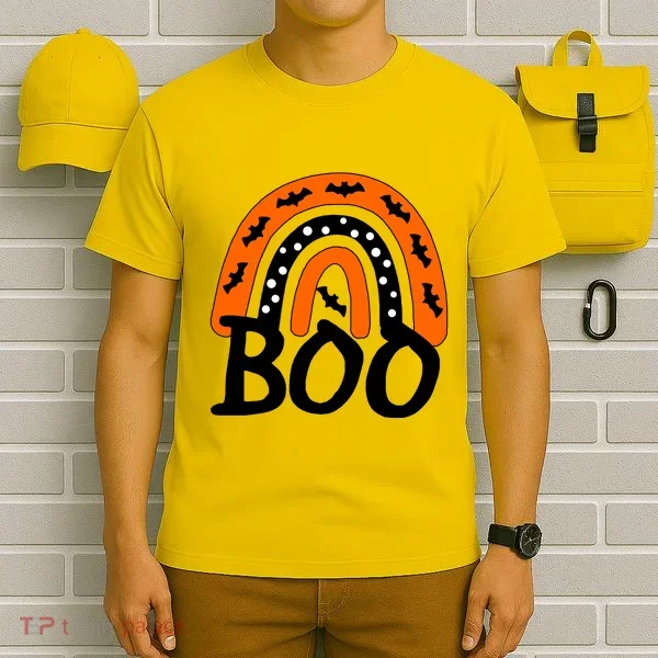 BOO Retro Halloween Rainbow T-Shirt