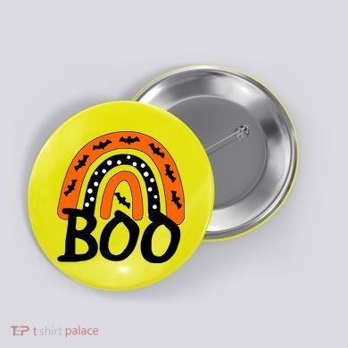 BOO Retro Halloween Rainbow Button