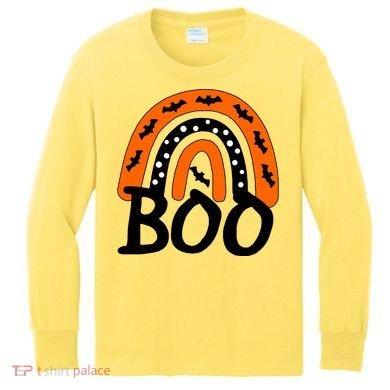 BOO Retro Halloween Rainbow Kids Long Sleeve Shirt