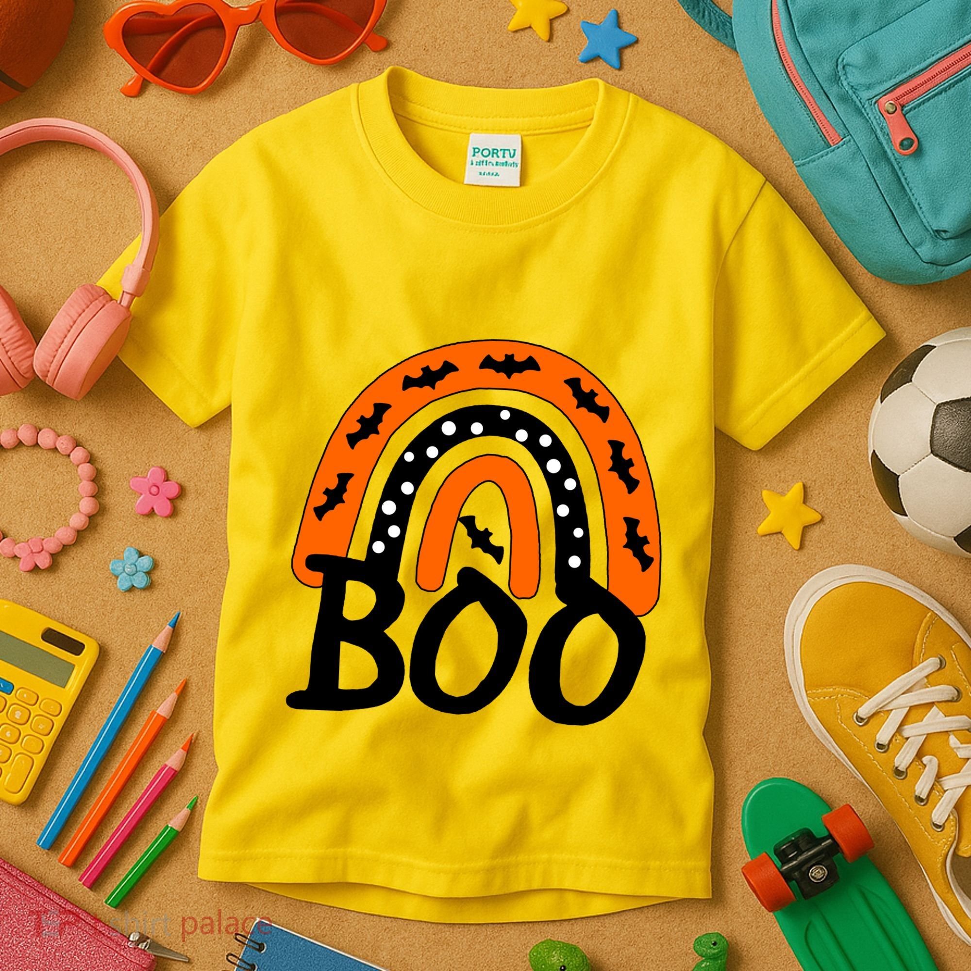 BOO Retro Halloween Rainbow Kids T-Shirt