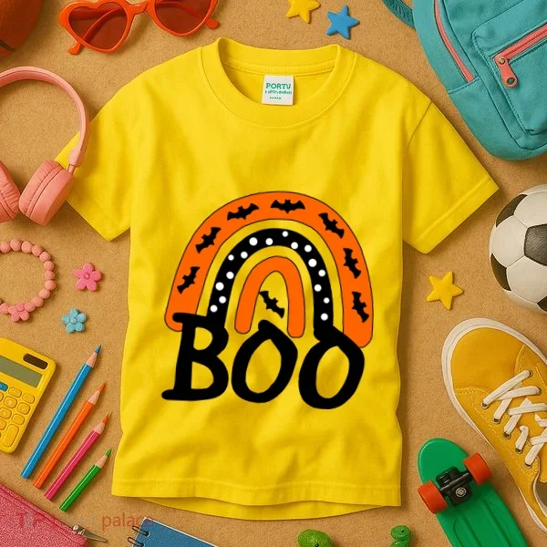 BOO Retro Halloween Rainbow Kids T-Shirt