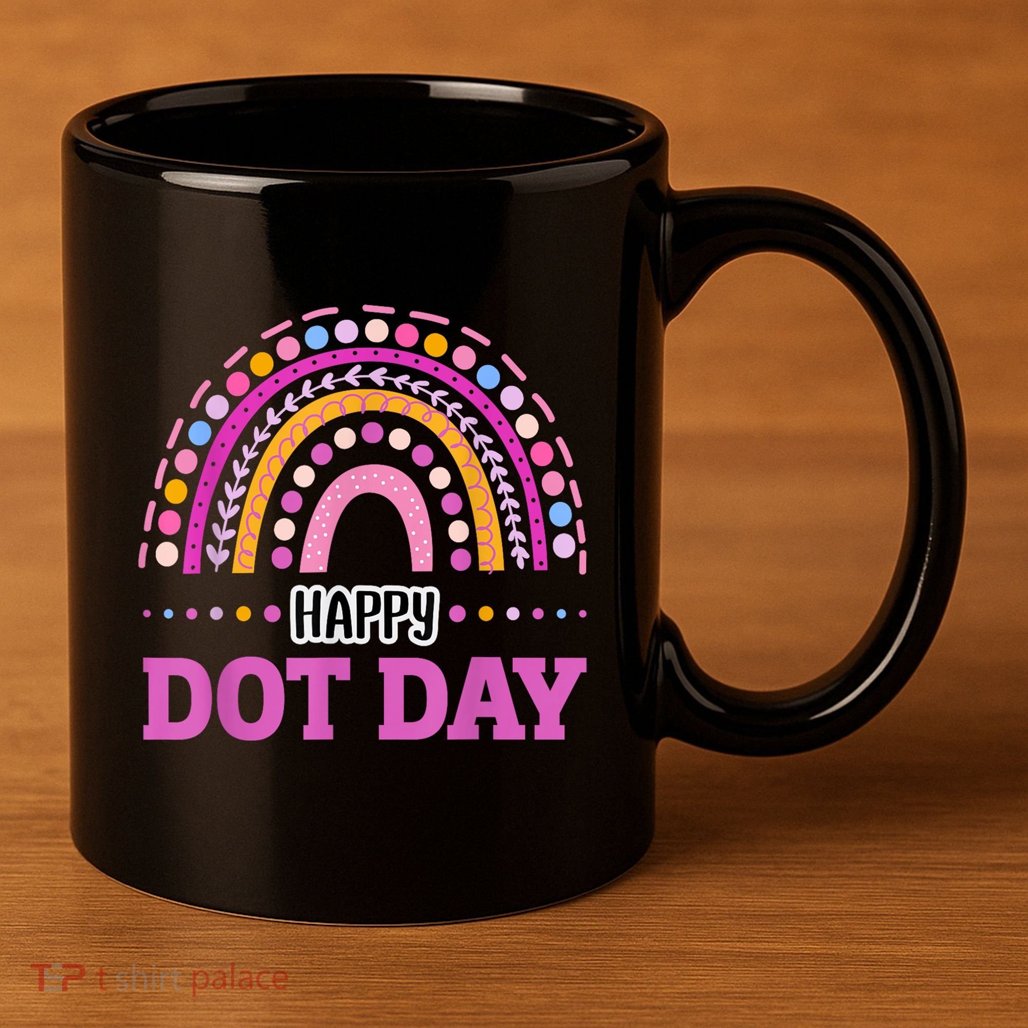 Boho Rainbow Happy Dot Day September 15th Gift 11oz C Handle Ceramic Mug