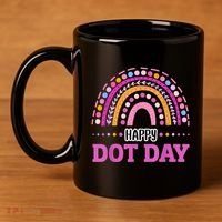 Boho Rainbow Happy Dot Day September 15th Gift 11oz C Handle Ceramic Mug thumb 4