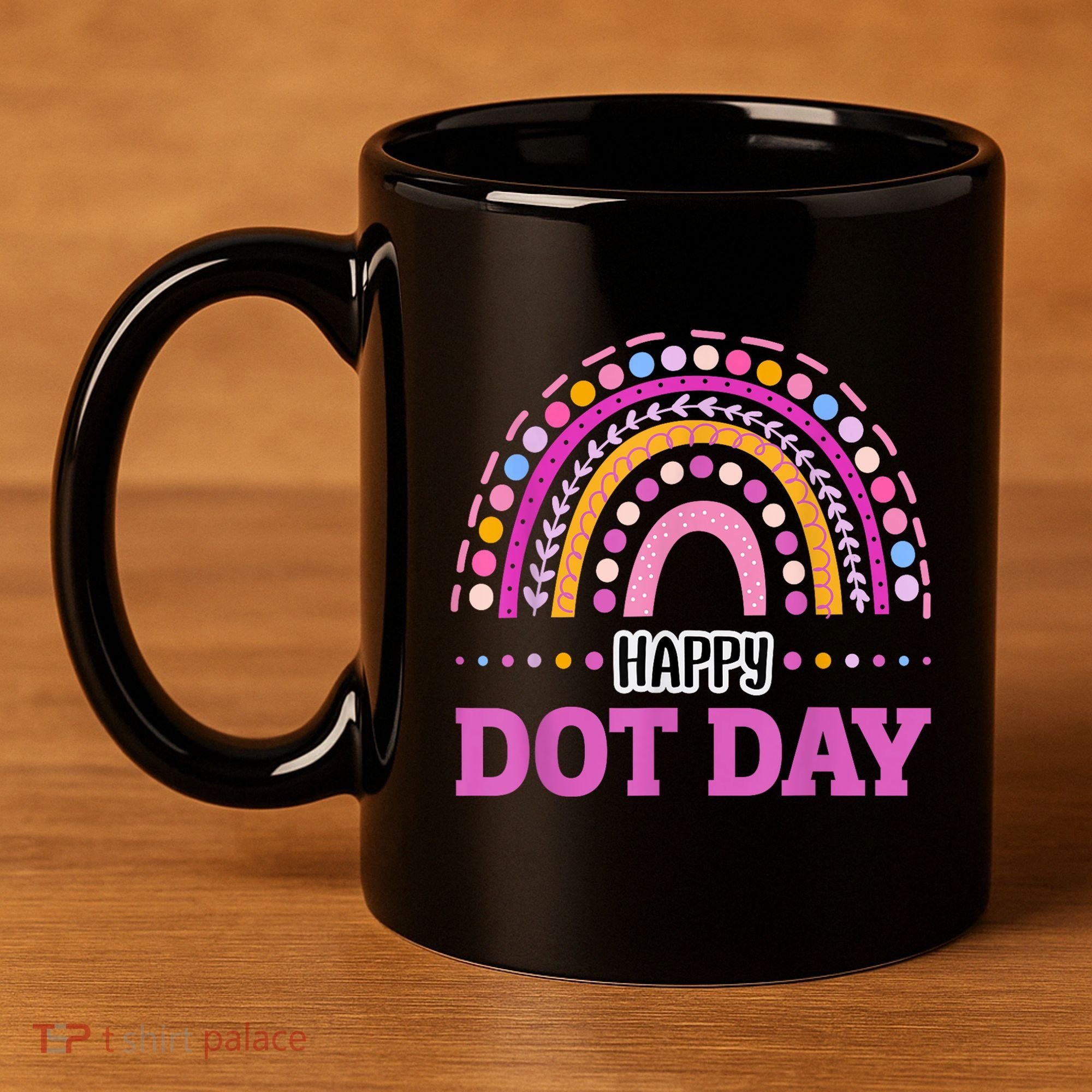 Boho Rainbow Happy Dot Day September 15th Gift 11oz C Handle Ceramic Mug